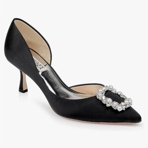 Badgley Mischka Black Pearl-Embellished Satin Pointed-Toe Pumps